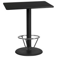 Flash Furniture XU-BLKTB-3042-TR24B-4CFR-GG 30'' x 42'' Rectangular Black Laminate Table Top with 24'' Round Bar Height Table Base and Foot Ring 